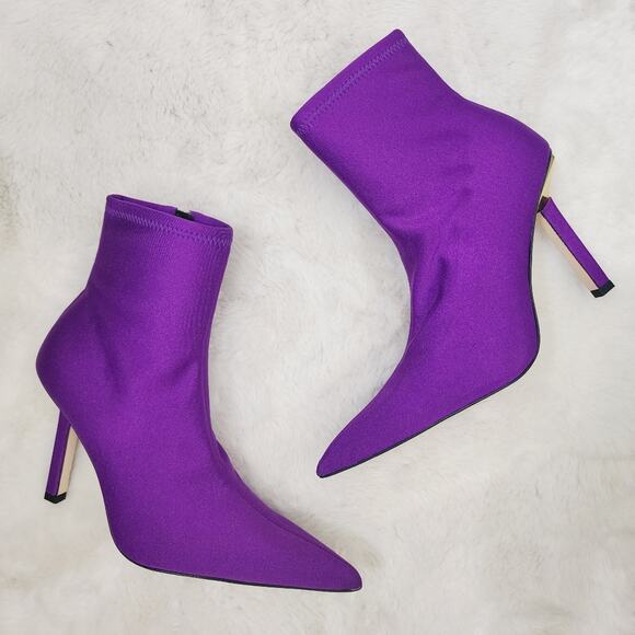 NEW Good American Purple Shine Neoprene Heel Point Toe Ankle Boot - Picture 1 of 9